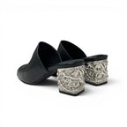 Hermes Sandals Shoes Leather Metal Heels Black Silver Chaine D'ancre Mules — view 4