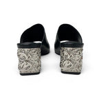Hermes Sandals Shoes Leather Metal Heels Black Silver Chaine D'ancre Mules — view 5
