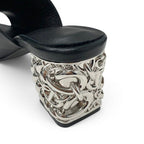 Hermes Sandals Shoes Leather Metal Heels Black Silver Chaine D'ancre Mules — view 9