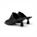 Hermes Hannah 95 Sandals Shoes Leather Black Mules — view 4