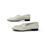 Hermes Paris Loafers Leather Canvas Ivory Moccasins — view 3