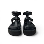 Hermes Sandals Shoes Leather Black Silver Diamant Buckle Velcro Ankle Strap — view 2