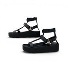 Hermes Sandals Shoes Leather Black Silver Diamant Buckle Velcro Ankle Strap — view 3
