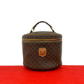 Celine Vintage Macadam Blason Triomphe Pattern Leather Handbag Vanity Bag Brown