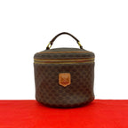 Celine Vintage Macadam Blason Triomphe Pattern Leather Handbag Vanity Bag Brown