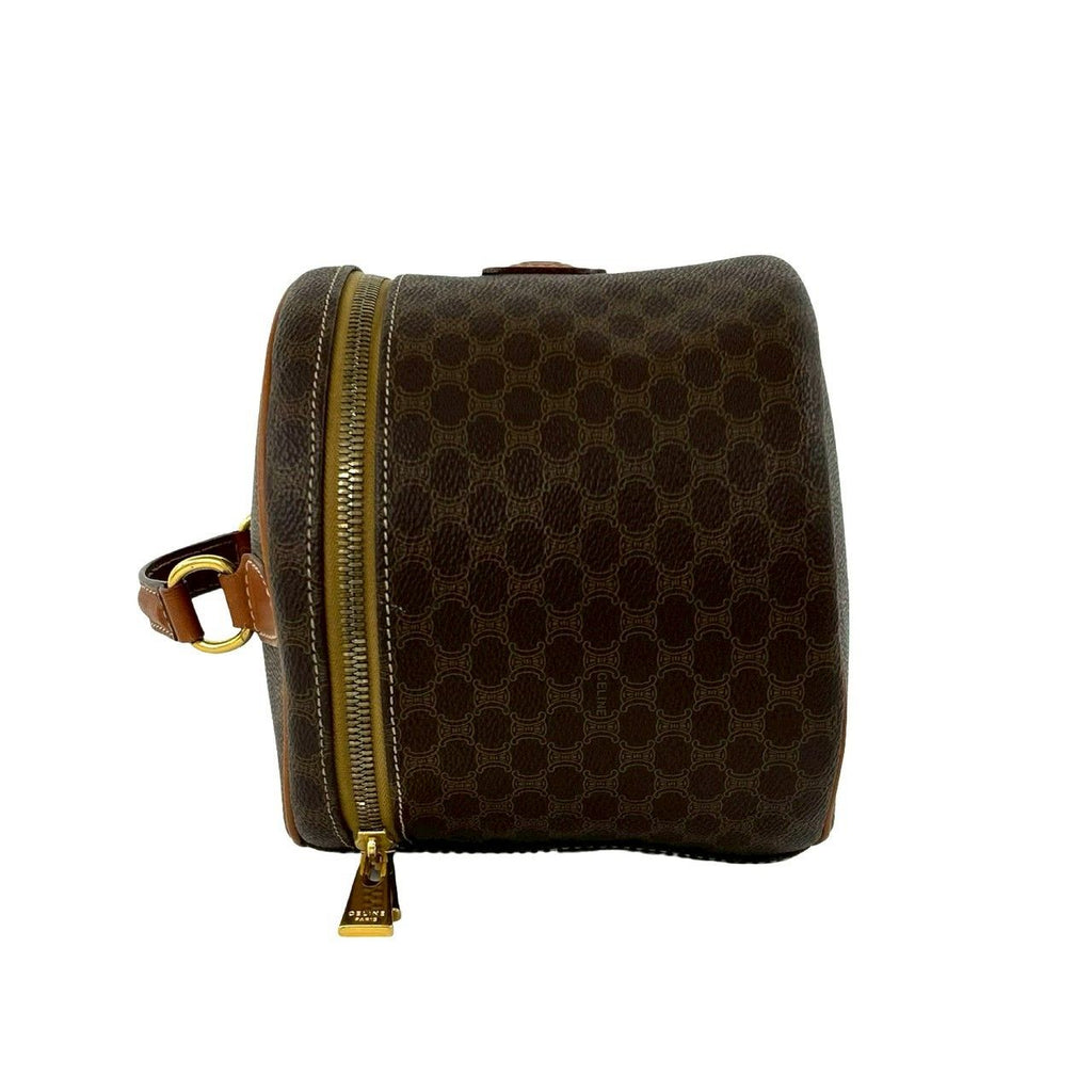 Celine Vintage Macadam Blason Triomphe Pattern Leather Handbag Vanity Bag Brown — view 5