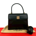Celine Vintage Logo Ring Leather 2-Way Shoulder Bag Black