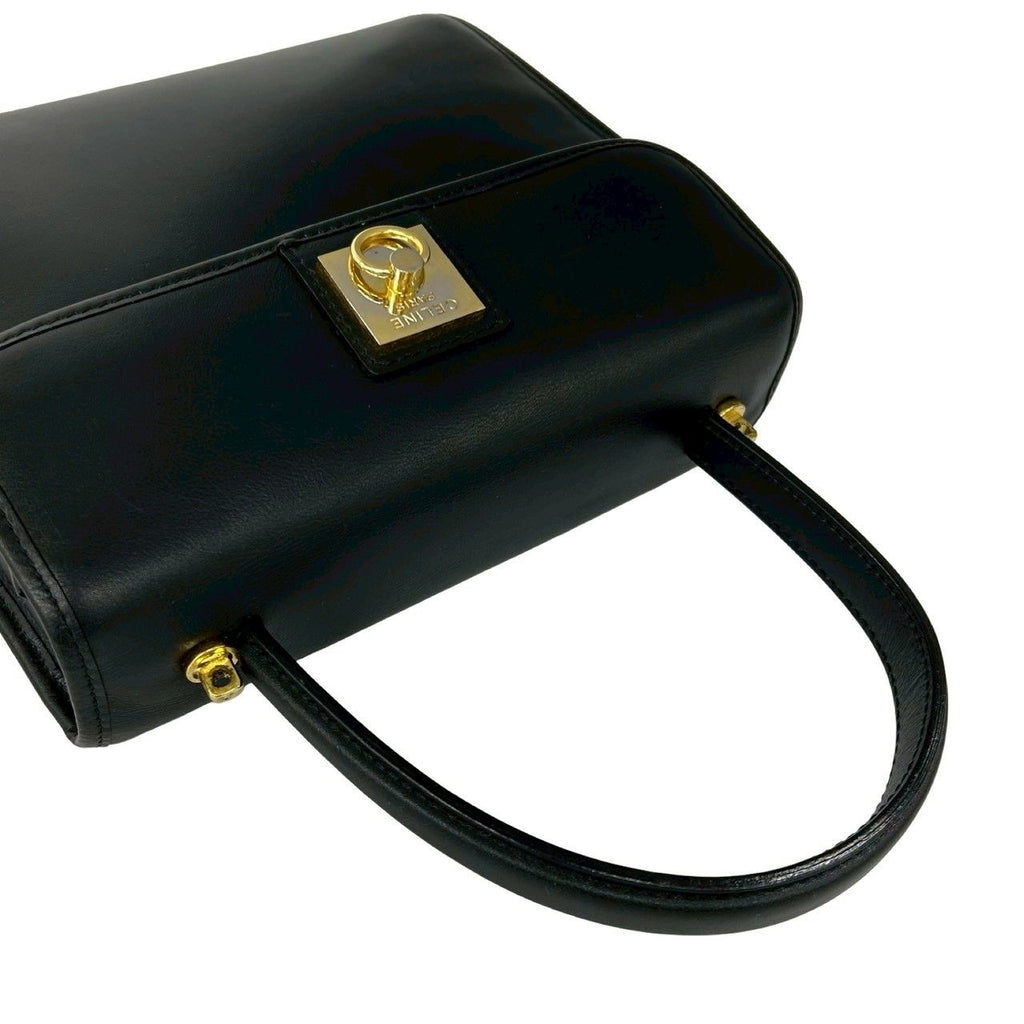 Celine Vintage Logo Ring Leather 2-Way Shoulder Bag Black — view 4