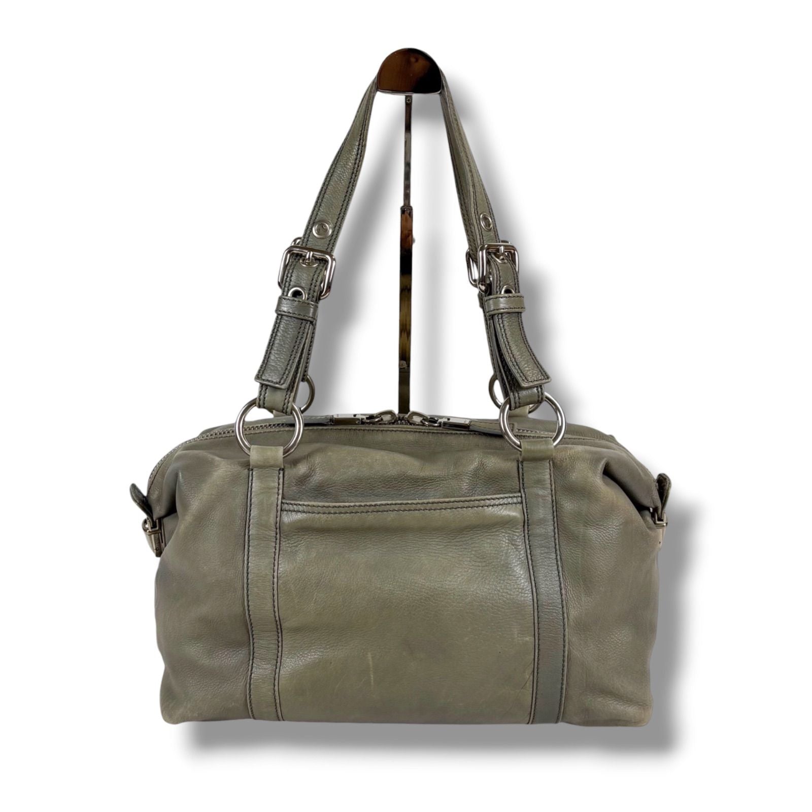 Prada Triangle Logo Shoulder Bag Mini Buffalo Leather Gray Washed — view 3