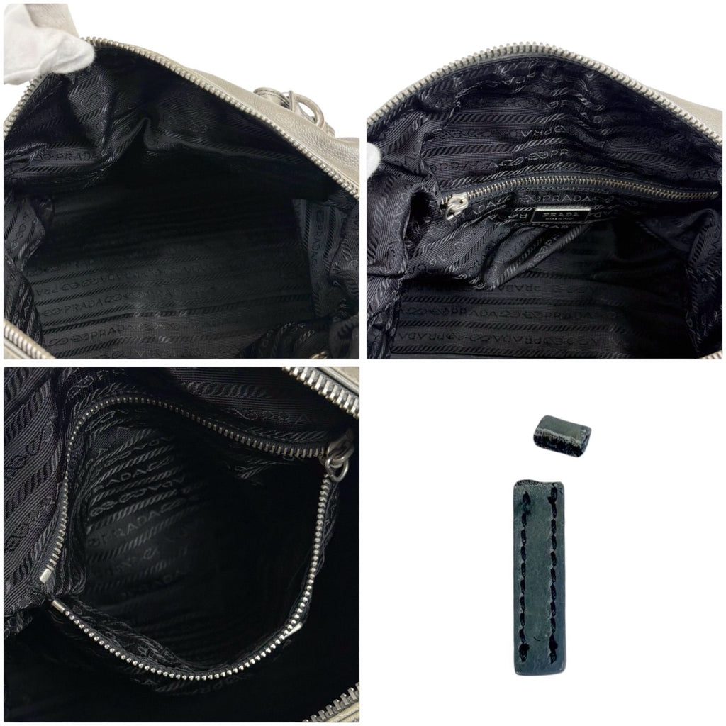Prada Triangle Logo Shoulder Bag Mini Buffalo Leather Gray Washed — view 9
