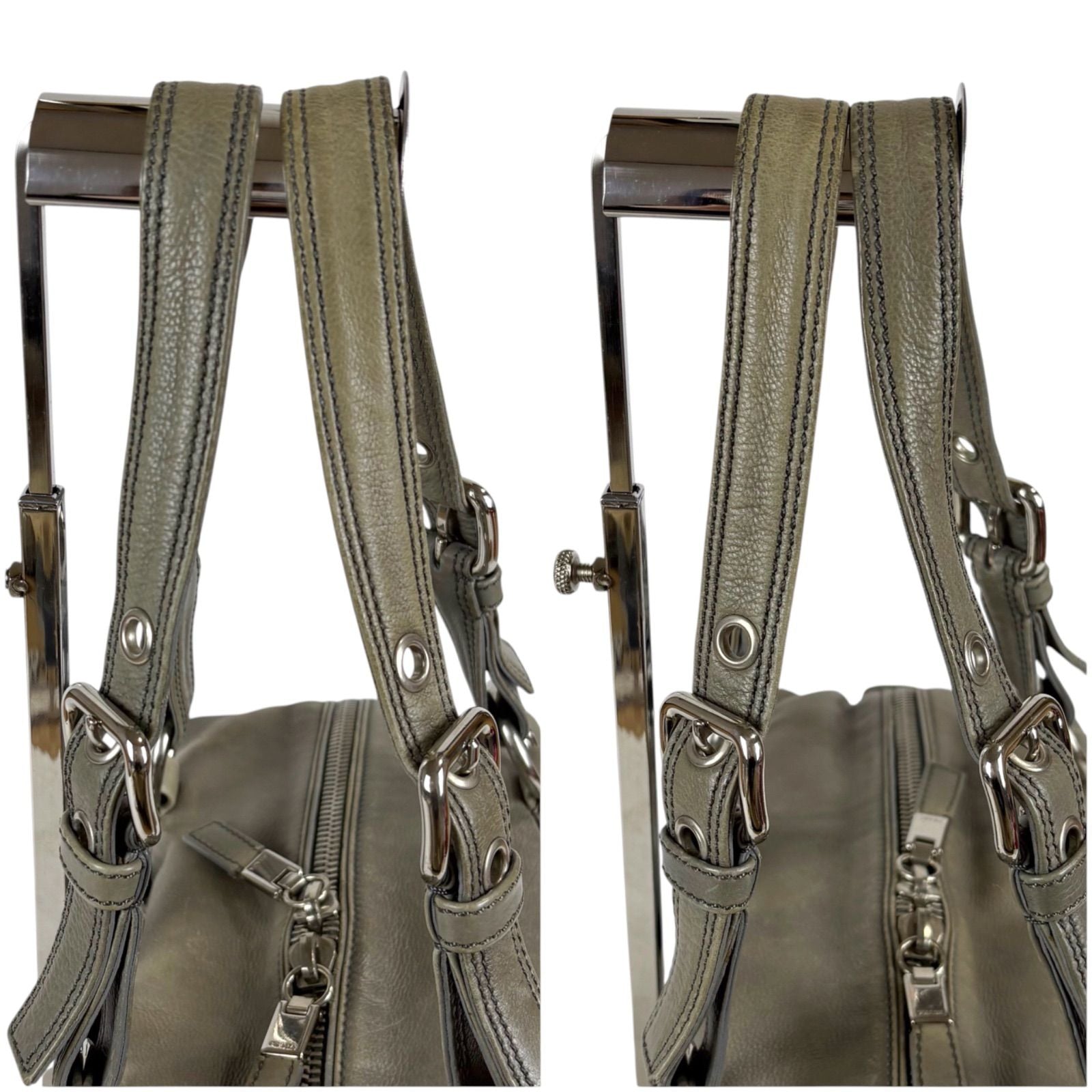Prada Triangle Logo Shoulder Bag Mini Buffalo Leather Gray Washed — view 7