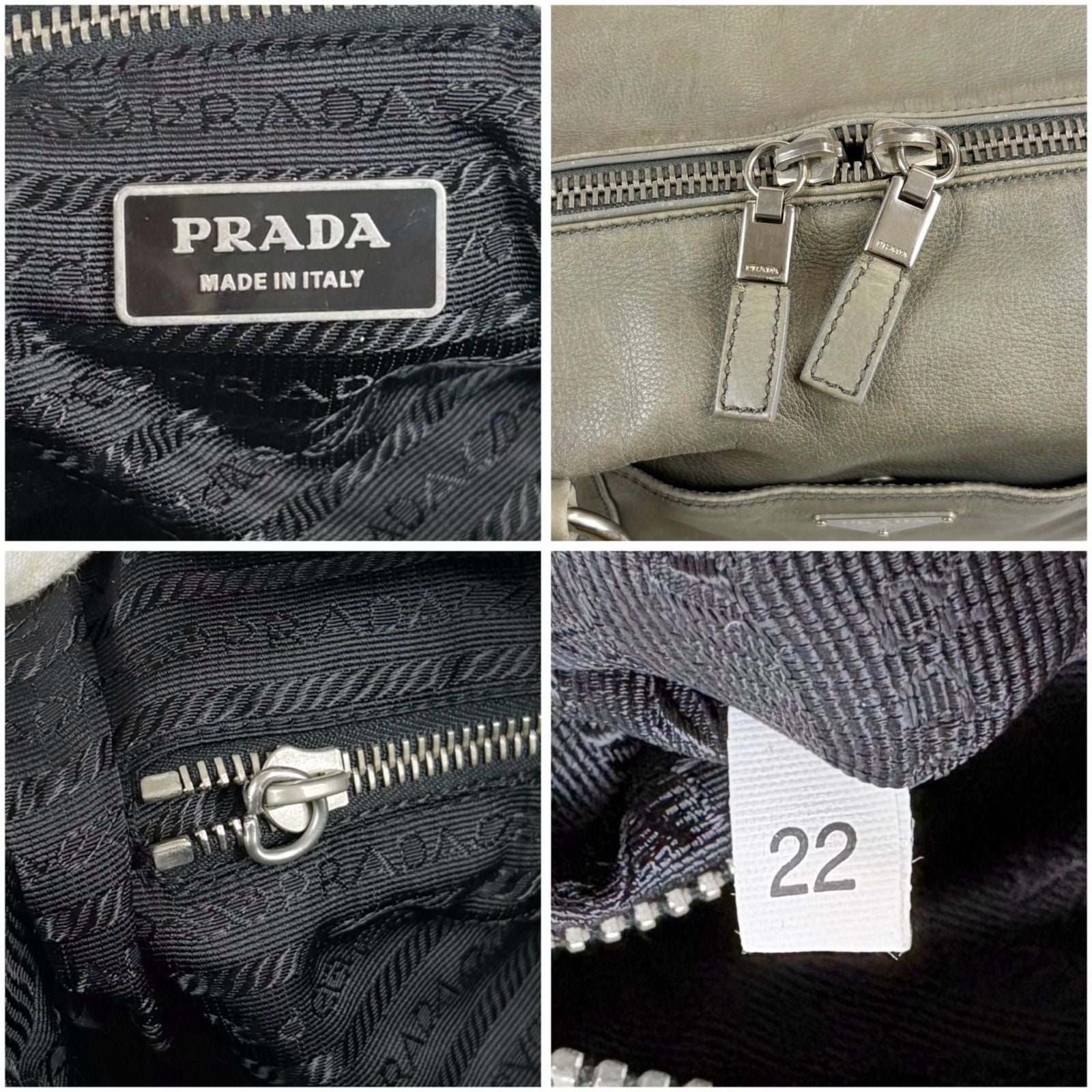 Prada Triangle Logo Shoulder Bag Mini Buffalo Leather Gray Washed — view 8