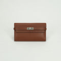 Hermes Kelly Wallet Box Calf Gold Brown Silver