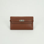 Hermes Kelly Wallet Box Calf Gold Brown Silver