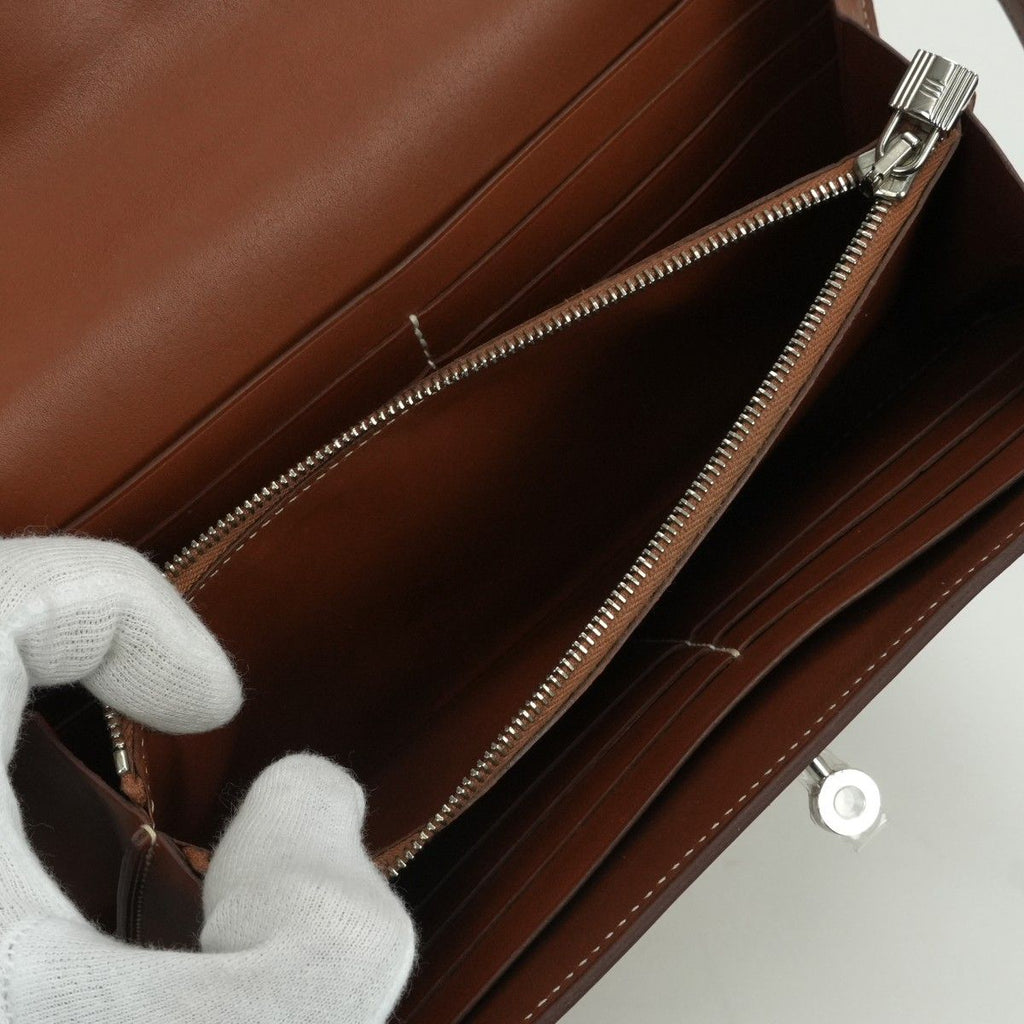 Hermes Kelly Wallet Box Calf Gold Brown Silver — view 6