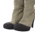 Chanel Middle Boots High Heels CC Logo Suede Bicolor 36.5 Light Gray — view 5