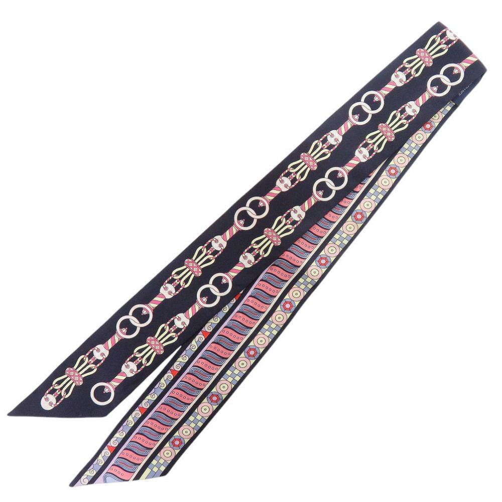 Hermes Twill Harnais en Rosace Harness Rose Window Silk Navy Scarf — view 2