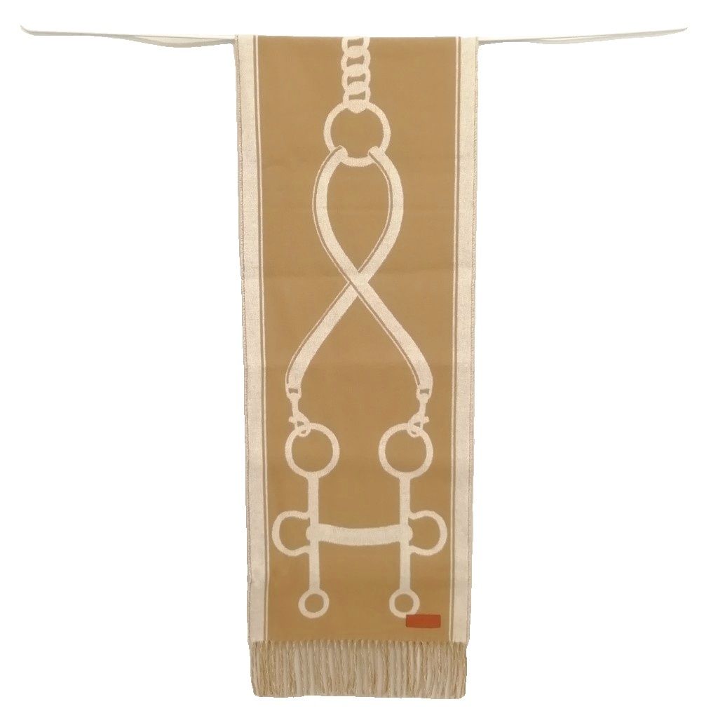 Hermes 03 Casaque Mors Scarf Fringe Shawl Camel Yvoir — view 3