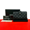 Chanel Card Seal Quilted CC Logo Lambskin Bifold Wallet Black