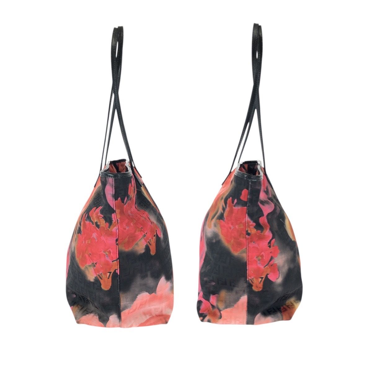 Fendi Zucchino Floral Black Pink Orange Nylon Leather Tote Shoulder Bag — view 8