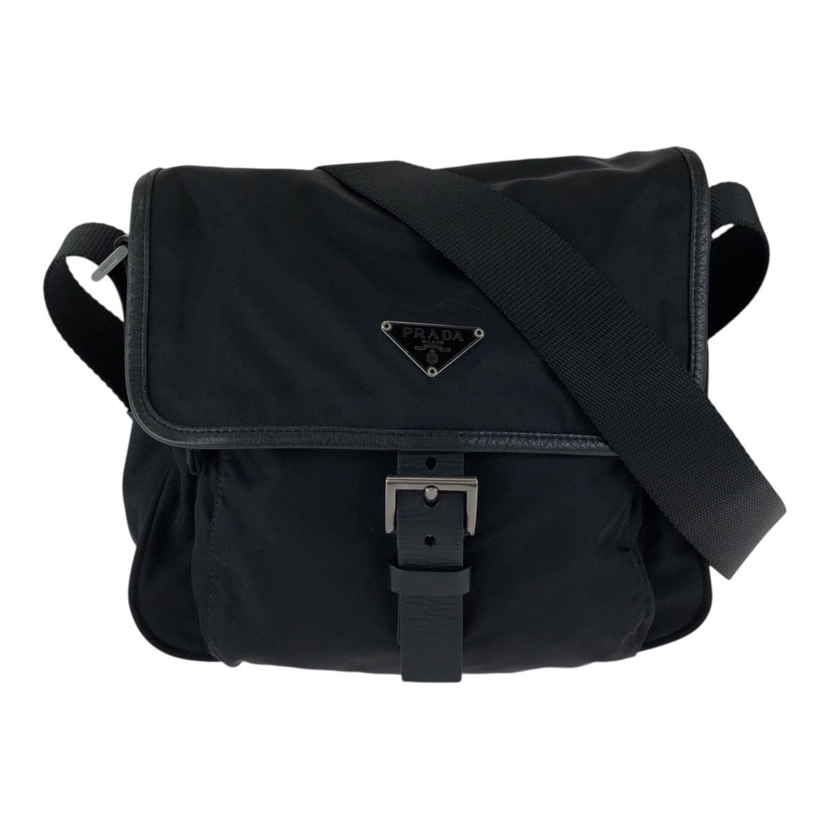 Prada Tessuto Black Nylon Leather Shoulder Bag