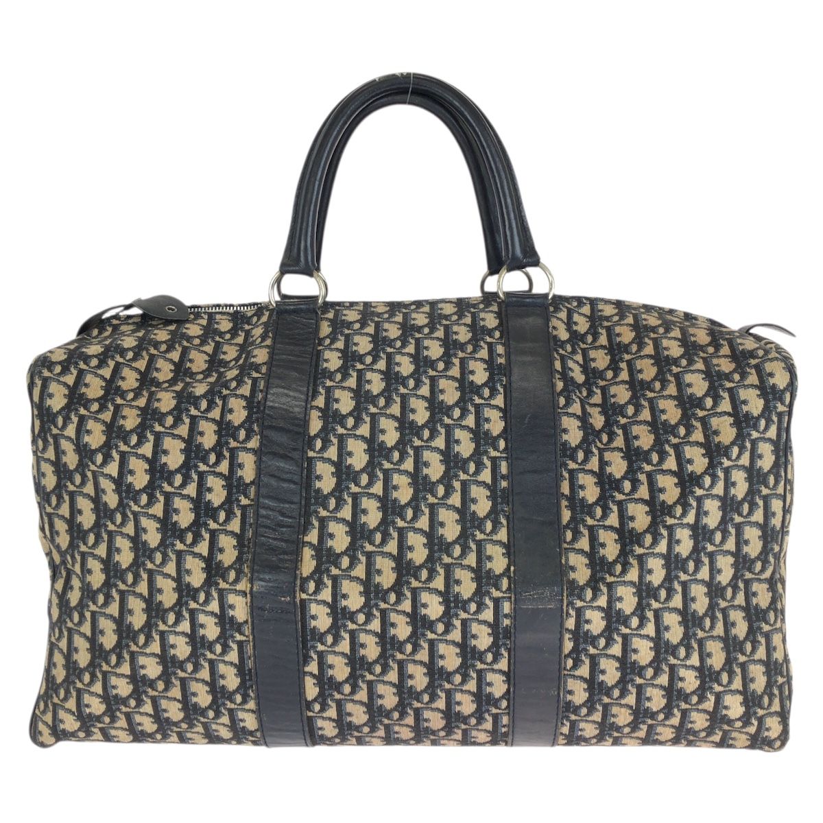Dior Vintage Trotter Navy Silver Canvas Leather Boston Bag