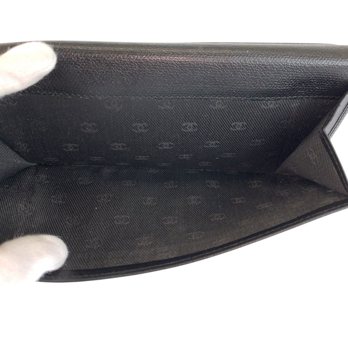 Chanel Coco Button Black Gold Leather Wallet — view 6