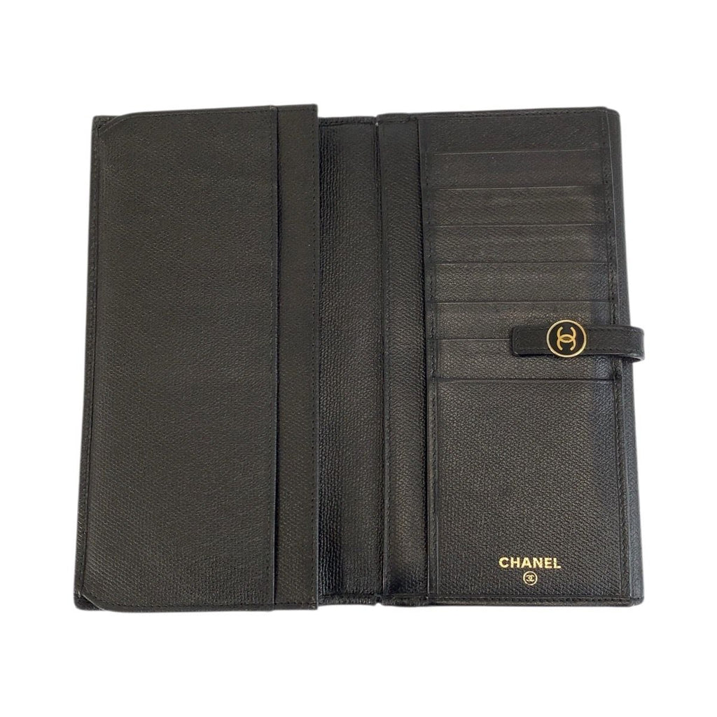 Chanel Coco Button Black Gold Leather Wallet — view 4