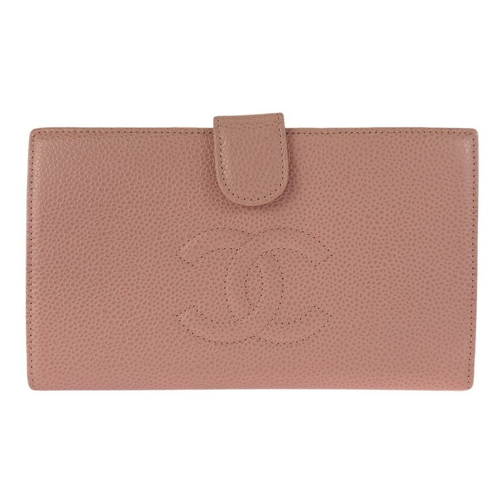 Chanel Vintage CC Logo Pink Gold Leather Wallet