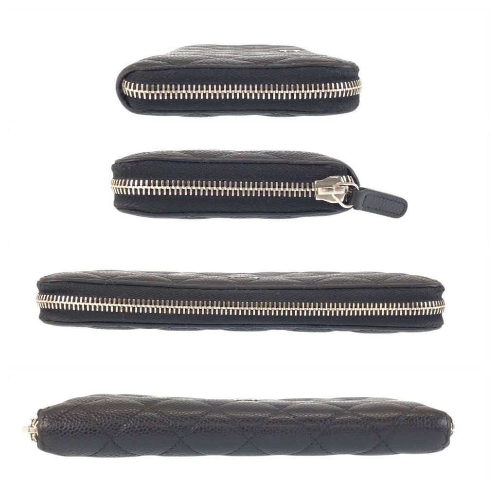 Chanel CC Logo Quilted Black Silver Leather Wallet — view 9