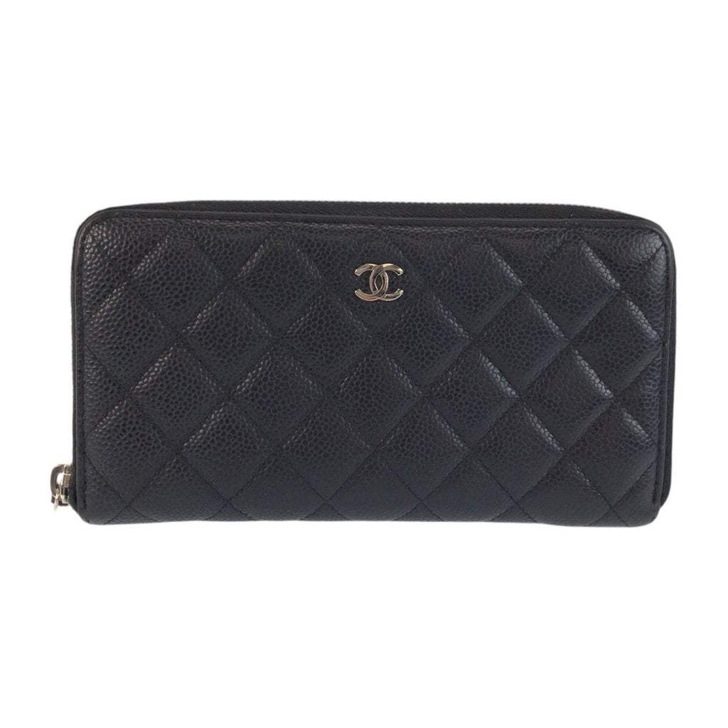 Chanel CC Logo Quilted Black Silver Leather Wallet