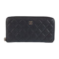 Chanel CC Logo Quilted Black Silver Leather Wallet