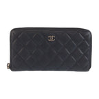 Chanel CC Logo Quilted Black Silver Leather Wallet