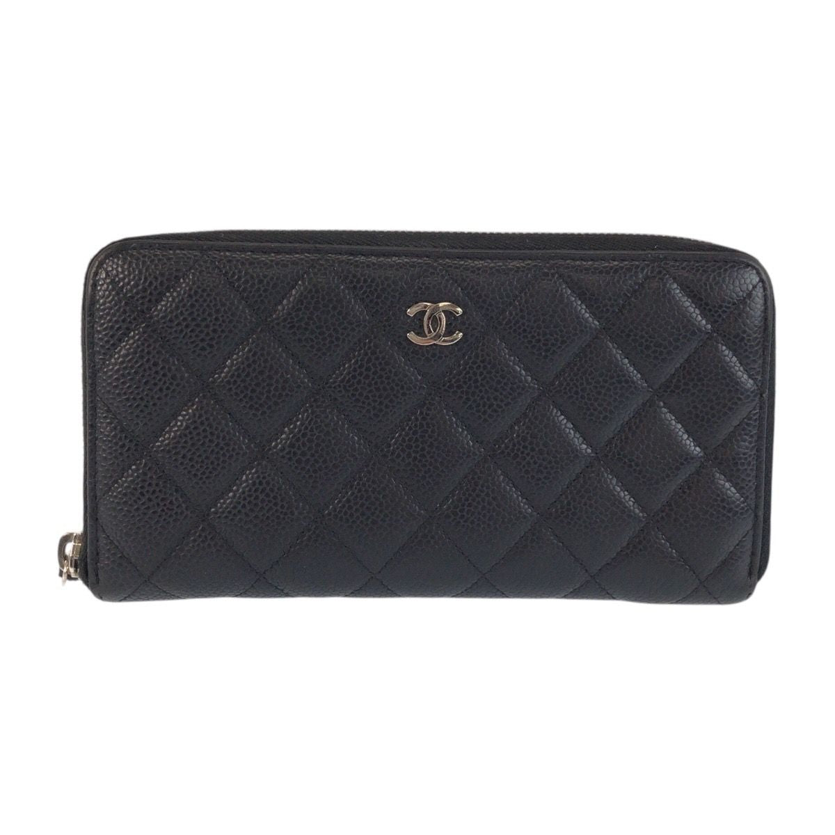 Chanel CC Logo Quilted Black Silver Leather Wallet