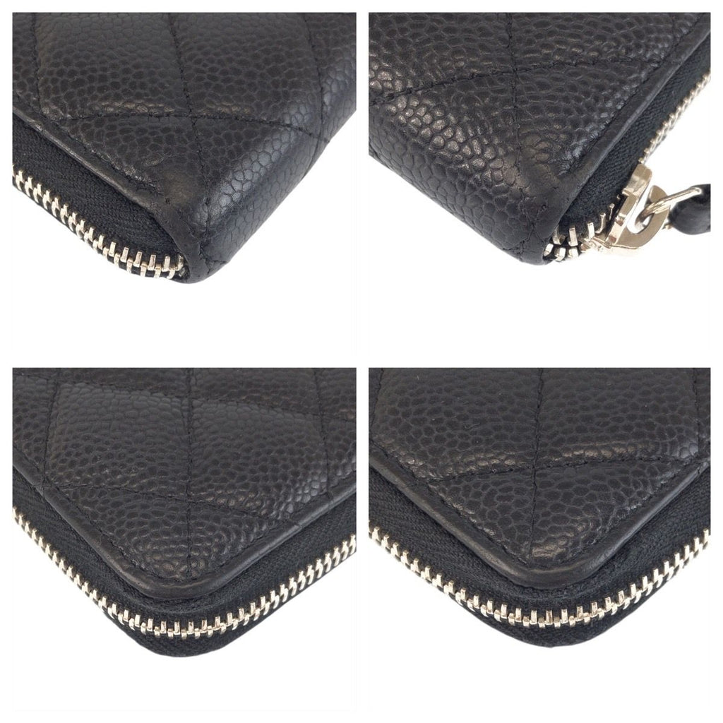 Chanel CC Logo Quilted Black Silver Leather Wallet — view 4