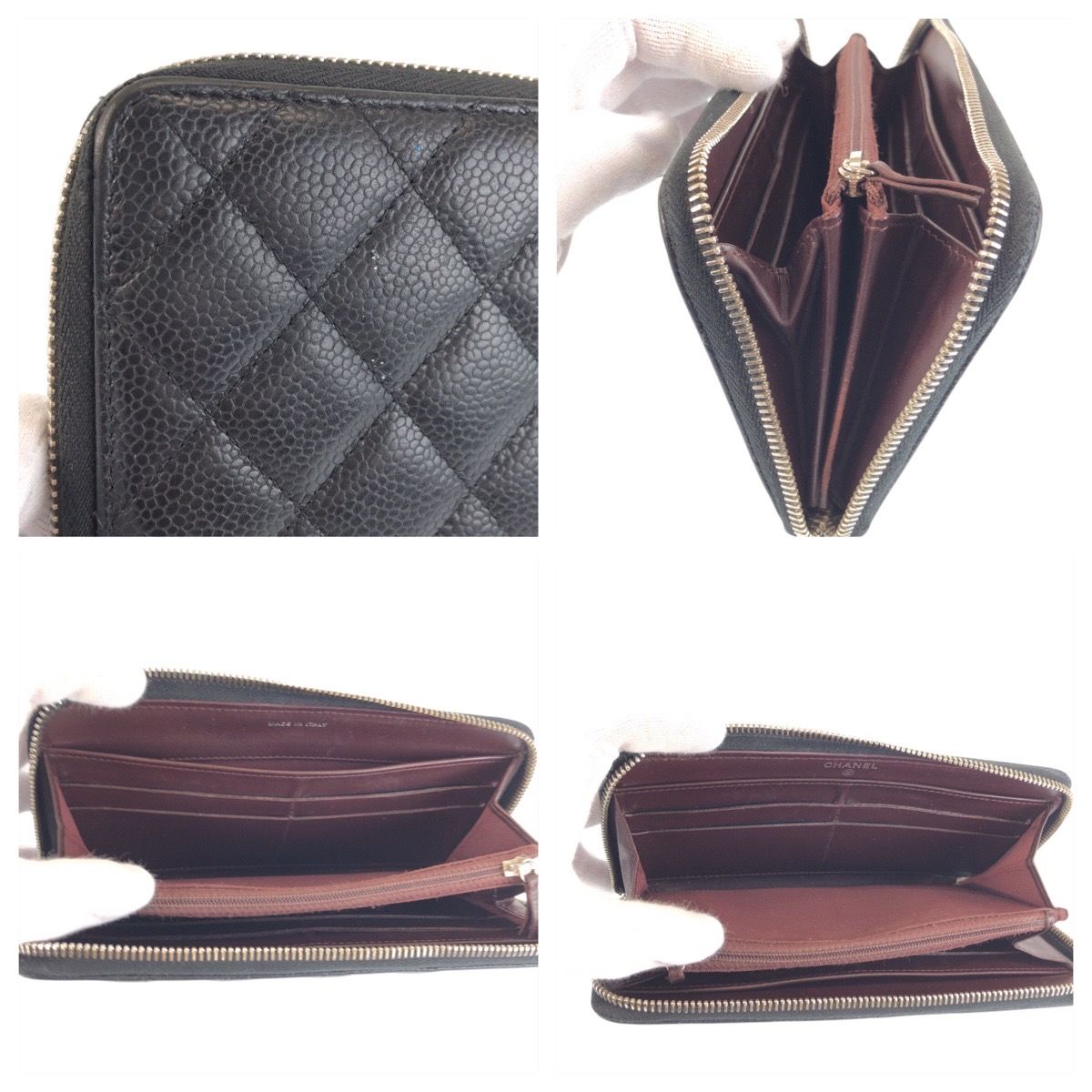 Chanel CC Logo Quilted Black Silver Leather Wallet — view 8