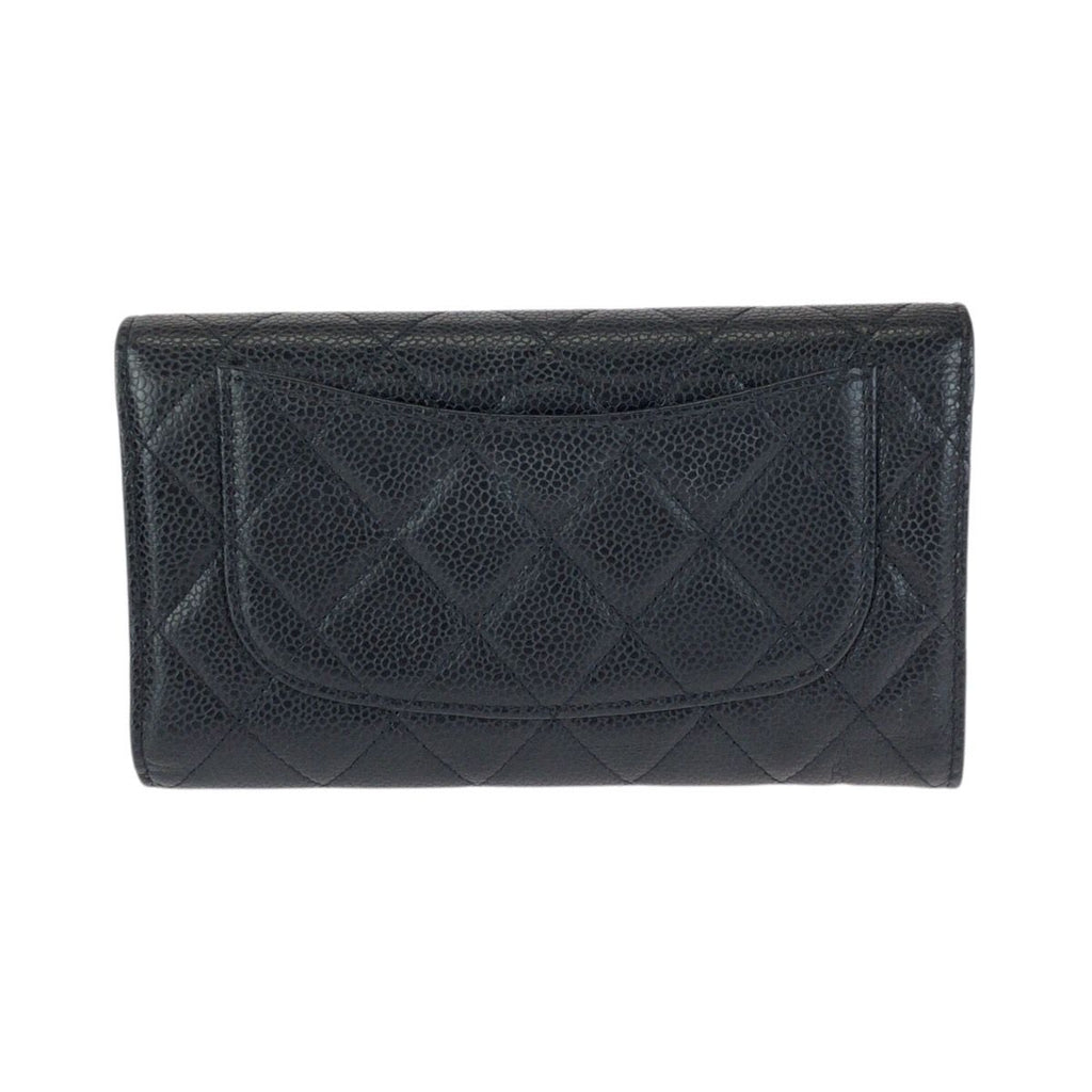 Chanel Quilted CC Logo Black Gold Caviar Leather Wallet — view 2