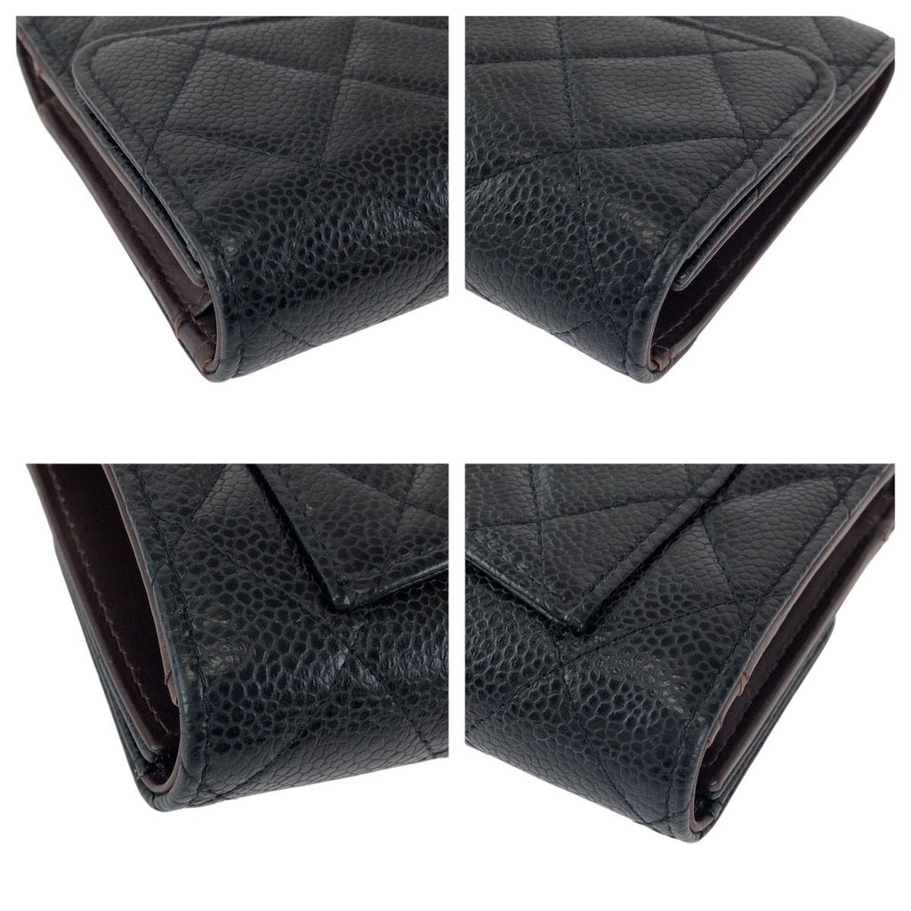 Chanel Quilted CC Logo Black Gold Caviar Leather Wallet — view 4