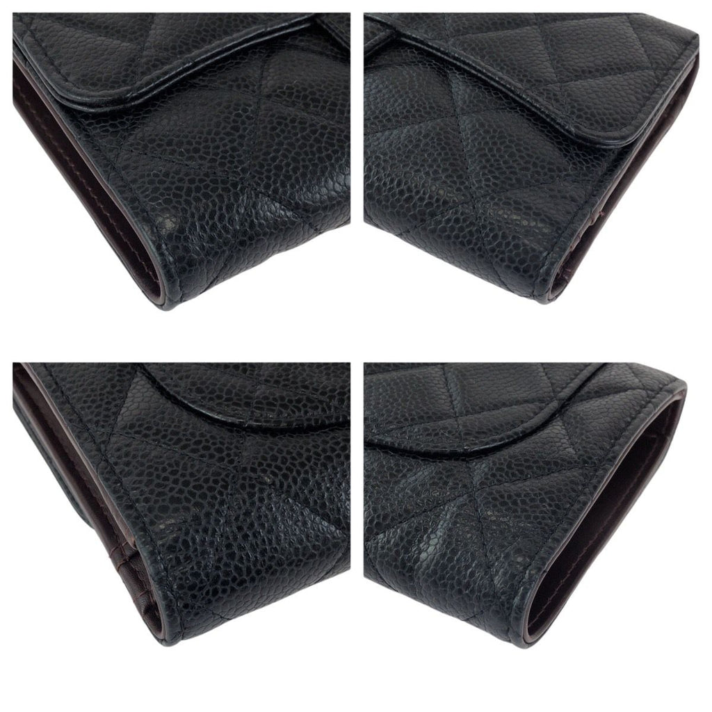 Chanel Quilted CC Logo Black Gold Caviar Leather Wallet — view 3