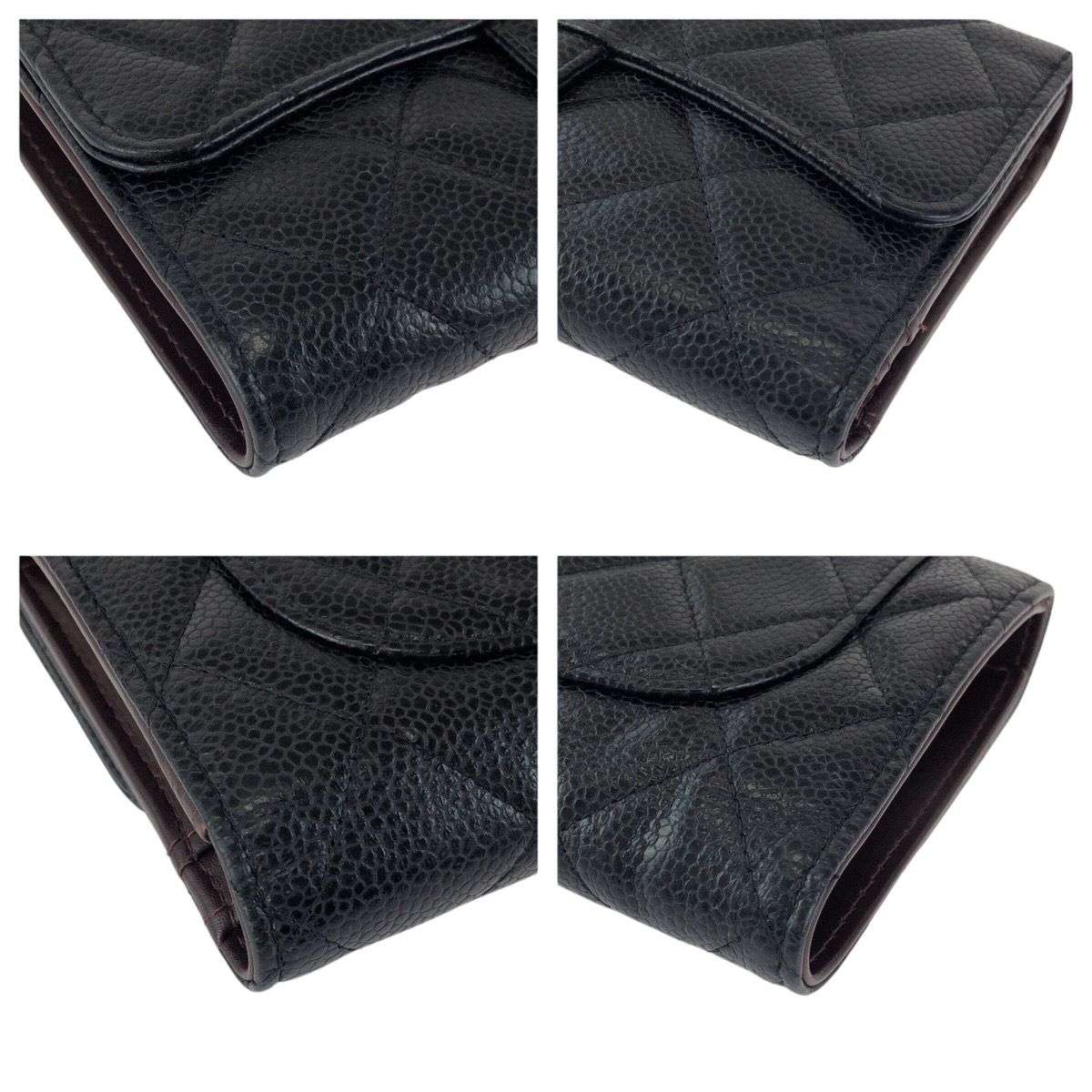 Chanel Quilted CC Logo Black Gold Caviar Leather Wallet — view 3