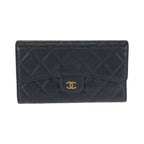 Chanel Quilted CC Logo Black Gold Caviar Leather Wallet