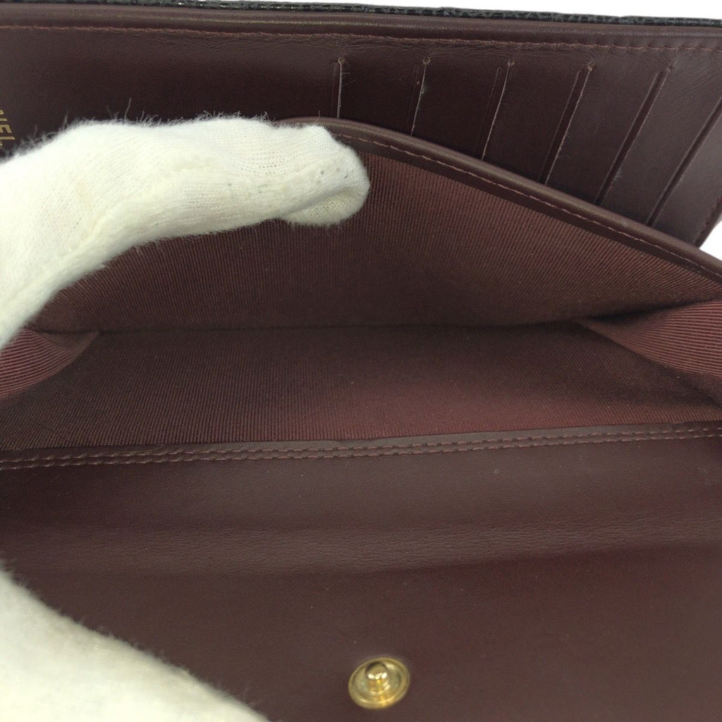Chanel Quilted CC Logo Black Gold Caviar Leather Wallet — view 8