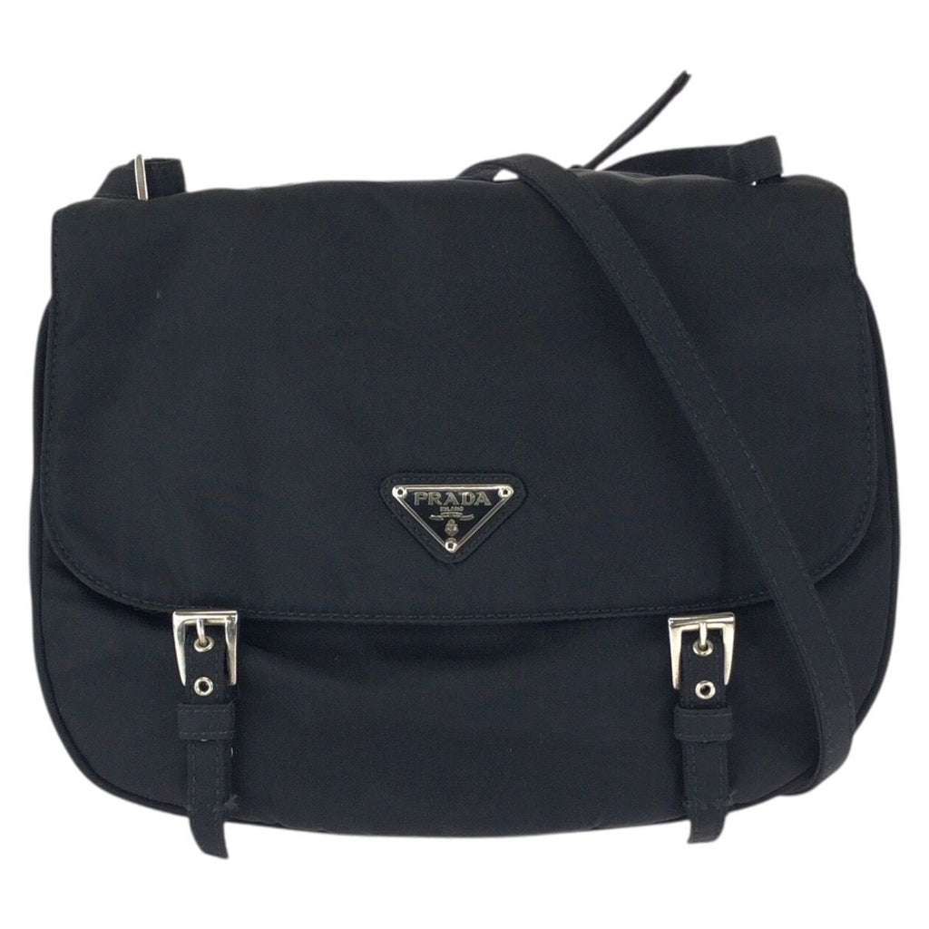 Prada Tessuto Black Silver Nylon Shoulder Bag Pochette