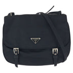 Prada Tessuto Black Silver Nylon Shoulder Bag Pochette