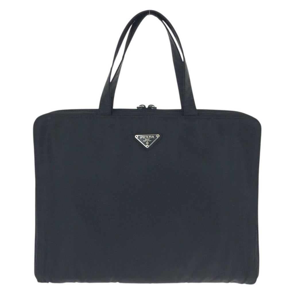 Prada Tessuto Black Silver Nylon Business Briefcase