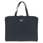 Prada Tessuto Black Silver Nylon Business Briefcase