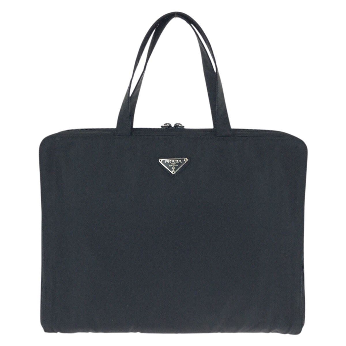 Prada Tessuto Black Silver Nylon Business Briefcase