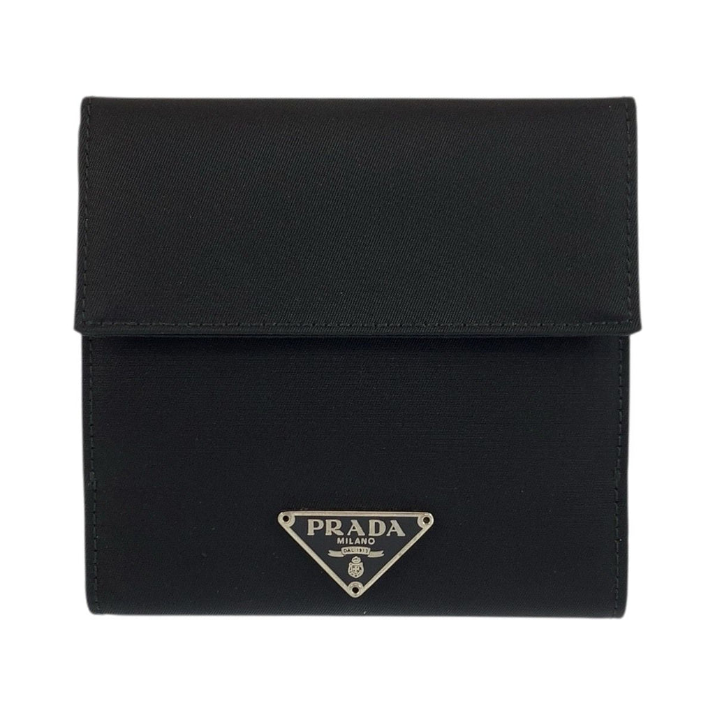 Prada Tessuto Black Silver Nylon Compact Wallet