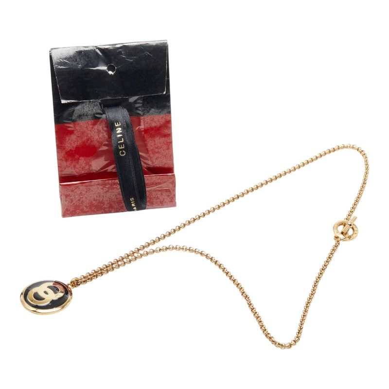 Celine Long Necklace Gold Black Plated Enamel — view 6