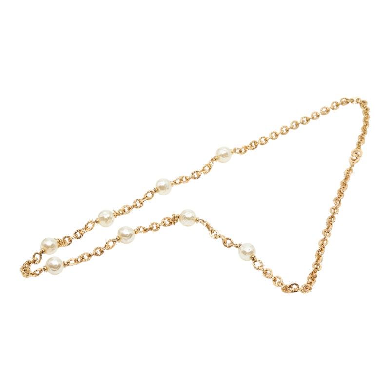 Dior Long Necklace Gold Plated Faux Pearl — view 3